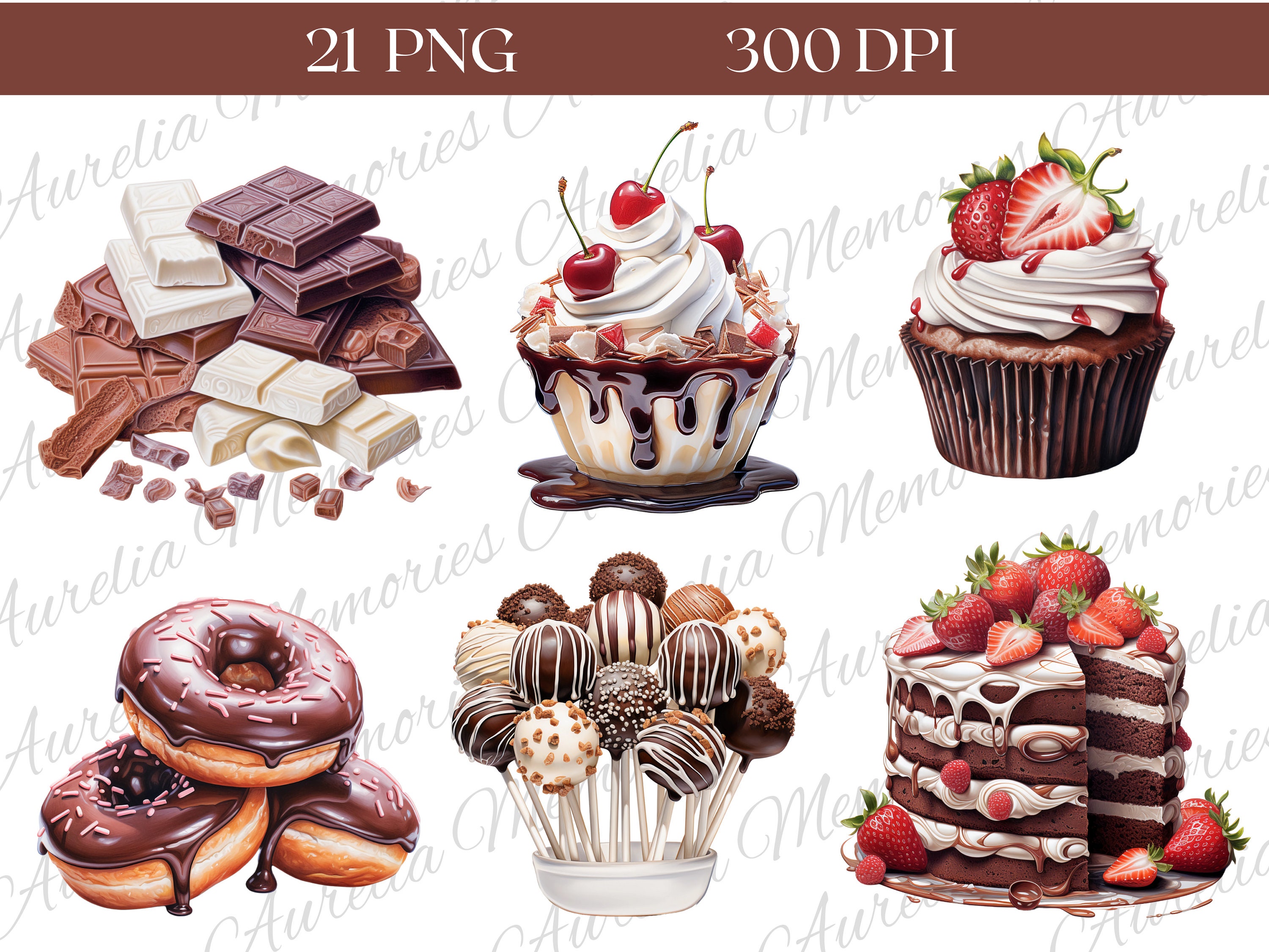 Watercolor Chocolate Treats Clipart 21 PNG Files Dessert Clipart Sweets