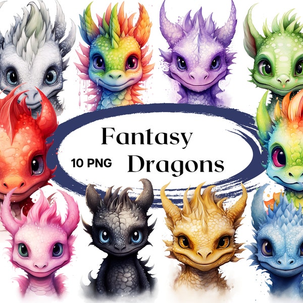 Colorful Fantasy Dragon Clipart 10 PNG Files Rainbow Dragon png Fantasy Clipart Baby Dragon Mythical Creatures Magical Clipart -DIGITAL DOWNLOAD