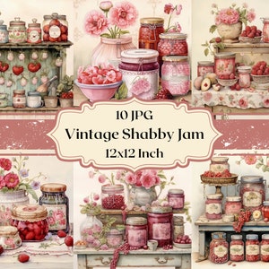 Vintage Shabby Jam Clipart 10 JPG Watercolor Jam Jars Digital Paper Vintage Scrapbooking Antique Journal Flowers Backgrounds