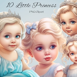 Cute Little Princess Clipart 10 PNG Files Watercolor Princess Clipart Toddler Fairy Tale Illustration Junk Journal Scrapbooking