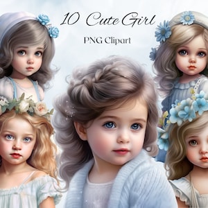 Lindo Vintage Little Girls Clipart 10 Archivos PNG Vintage Girls Clipart Ilustración Romántica Clipart Bundle-DESCARGA DIGITAL