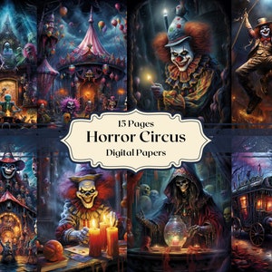 Papier numérique Horror Circus Aquarelle Scary Circus Scrapbooking Halloween Junk Journal Paper vintage Ephemera