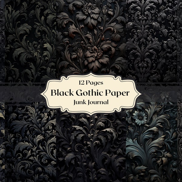 Papier numérique gothique noir Papier de scrapbooking gothique victorien Papier de journal rococo en relief Arrière-plans vintage Ephemera