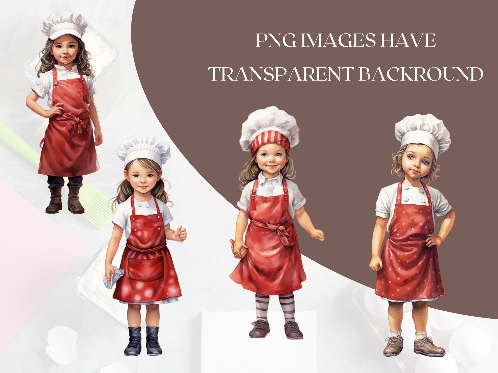 Cute Little Chef Clipart 8 PNG Files Watercolor Chef Girl Wearing Red ...