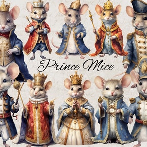 Aquarela Príncipe Ratos Clipart 10 Arquivos PNG Príncipe Rato Clipart Rei Rato Clipart Conto de Fadas Ilustração Vintage Junk Journal Scrapbooking