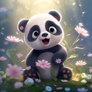 Cute Panda Bear Clipart Nursery Decor Baby Panda Cute Baby Animal Floral Clipart Wall Decor Panda Illustration - DIGITAL DOWNLOAD