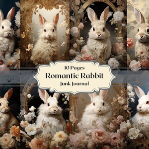 Papel Digital de conejo romántico, fondos de conejito mágico, papel de Scrapbook, diario rococó, diario de conejo de papel