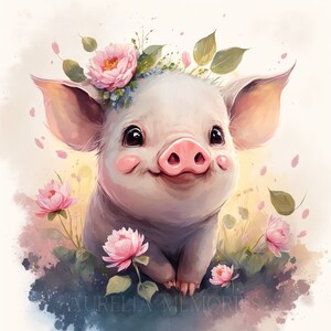 Cerdo acuarela Clipart vivero decoración bebé cerdo acuarela lindo bebé Animal acuarela Clipart granja pared decoración-descarga DIGITAL
