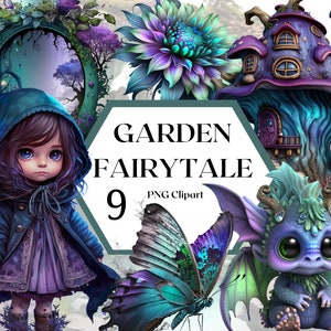 Aquarelle fille forêt Clipart 9 fichiers PNG Fantasy Clipart Fantasy forêt champignon Dragon fleur papillon png - téléchargement numérique
