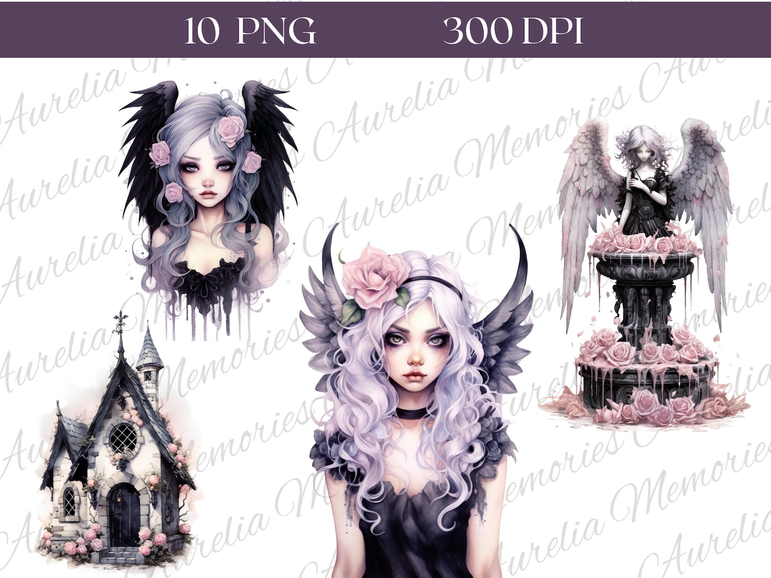 Watercolor Gothic Fairy Clipart 10 PNG Files Fantasy Clipart Halloween ...