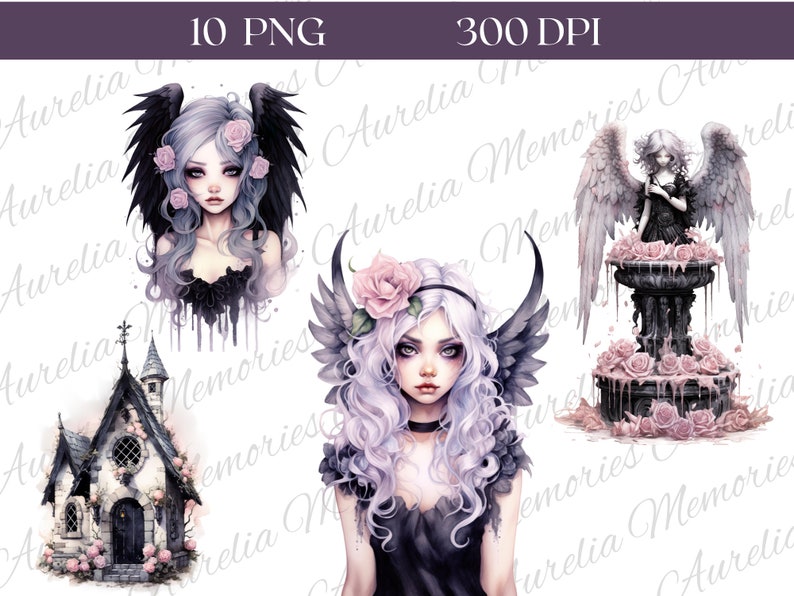 Watercolor Gothic Fairy Clipart 10 PNG Files Fantasy Clipart Halloween ...