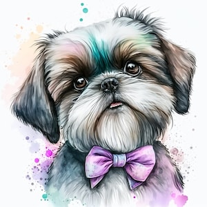 Dog Shih Tzu Watercolor Clipart Nursery Decor Shih Tzu Dog Watercolor Cute Baby Animal Watercolor Clipart Wall Decor -DIGITAL DOWNLOAD