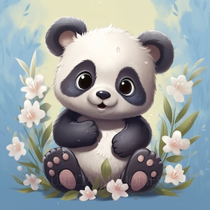 Mignon Panda Bear Clipart pépinière Decor bébé Panda mignon bébé Animal Floral Clipart Wall Decor Panda Bear Illustration - téléchargement numérique