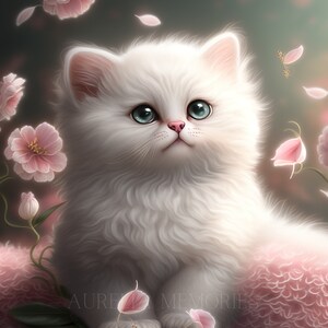 White Baby Cat Clipart Nursery Decor Baby Kitten Fluffy Baby Kitten Cute Baby Animal Cat Wall Art -DIGITAL DOWNLOAD