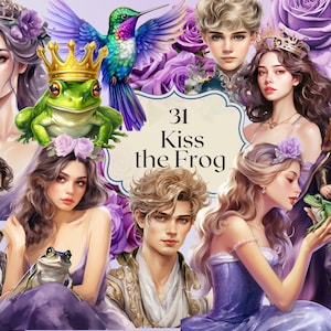 Der Froschkönig Clipart 31 PNG Dateien Aquarell Prinzessin und der Frosch Märchen Illustration Romantisches Junk Journal Scrapbooking
