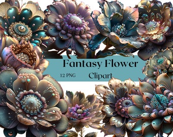 Pastel Fantasy Flowers Clipart - 12 high quality PNG files Flower Clipart Elements Flowers png Fantasy Clipart -DIGITAL DOWNLOAD