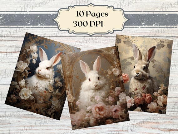 Romantic Rabbit Digital Paper Magical Bunny Backgrounds