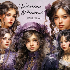 Victorian Purple Princess Clipart 10 PNG Archivos Acuarela Chica Con Vestido Púrpura Vintage Clipart Ilustración Clipart -DESCARGA DIGITAL