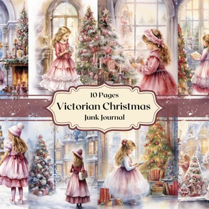 Navidad Victorian Girls Papel Digital Acuarela Niñas Papel Scrapbooking Pastel Invierno Junk Journal Fondos Shabby
