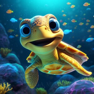 Turtle Clipart Nursery Decor Underwater World Baby Cute Baby Animal Wall Decor Sea Turtle Illustration - DIGITAL DOWNLOAD