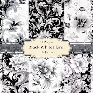Negro Blanco Elegancia papel digital flores fondo de pantalla papel de álbum de recortes patrón blanco negro papel de diario basura fondos texturizados