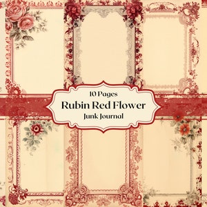 Cornice floreale rosso rubino vintage carta digitale antica antica arte floreale Scrapbook carta fiori bohémien carta spazzatura giornale Shabby Chic