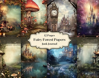 Zauberwald digitales Papier Fantasy Hintergründe Scrapbook Papier magischer Mystery Wald Junk Journal Papier Fantasy Schloss