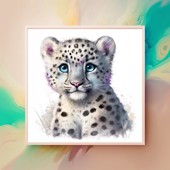 ユキヒョウの水彩クリップアート保育園の装飾赤ちゃんユキヒョウ水彩