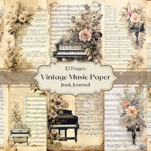 Música vintage papel digital antiguo papel de música antiguo álbum de recortes papel partituras papel de diario basura instrumentos nostálgicos