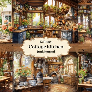 Cottage Cuisine Aquarelle Papier numérique Style campagnard Papier Scrapbooking Fleurs Rustique Vie Junk Journal Papier Country Kitchen Backgrounds