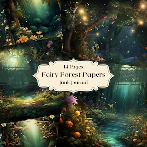 Foresta delle fiabe Carta digitale Foresta verde Carta per scrapbooking Fantasia Carta per diario Sfondi magici Carta da favola