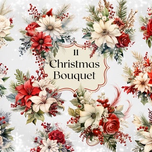 Aquarela Buquê de Natal Clipart 11 Arquivos PNG Festivo Natal Clipart Inverno Ilustração Natal Junk Journal Scrapbooking