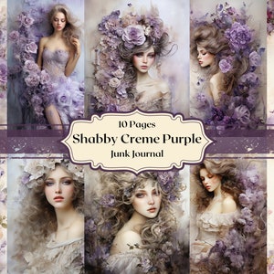 Shabby Purple Digital Paper Vintage Paper with Women Scrapbooking Purple Roses Junk Journal Paper Romantic Paper Shabby Chic