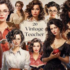 vintage Professeur Clipart 20 PNG Fichiers Rétro Professeur Clipart École Clipart vintage Illustration Old School Junk Journal Scrapbooking