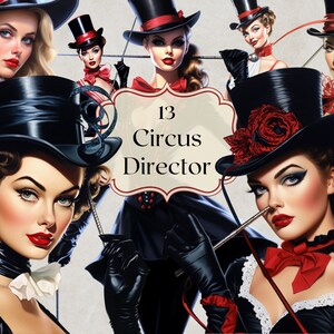 Pin up Circus Directeur Clipart 13 PNG Fichiers Pin up Femmes Clipart vintage Illustration Rétro Clipart Junk Journal Scrapbooking