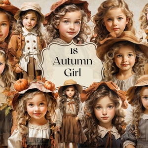 vintage Automne Filles Clipart 18 PNG Fichiers Rétro Petites Filles Automne Clipart vintage Illustration Citrouille Junk Journal Scrapbooking