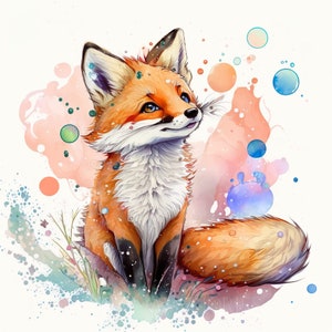 Fuchs Aquarell Clipart Kinderzimmer Dekor Baby Fuchs Aquarell Süßes Baby Tier Watercolor Clipart Wanddeko Waldtier  -DIGITAL DOWNLOAD