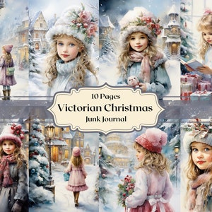 Navidad Victorian Girls Papel Digital Acuarela Niñas Papel Scrapbooking Pastel Invierno Junk Journal Fondos Shabby