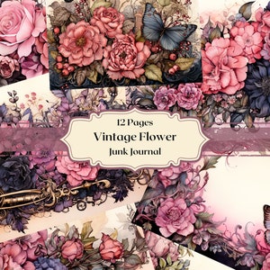 Vintage Flowers Framed Junk Journal Paper Romantic Digital Paper Notebook Scrapbook Paper Butterflies Printable Old Paper