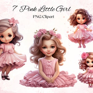 Schattige kleine meisjes clipart 7 PNG-bestanden meisje met roze jurk Kids clipart illustratie clipart bundel digitale DOWNLOAD