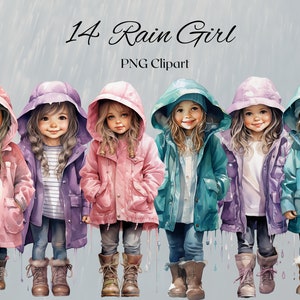 Niña en impermeable Clipart 14 archivos PNG acuarela Rainy Girl Clipart Rainy Day Illustration -DESCARGA DIGITAL