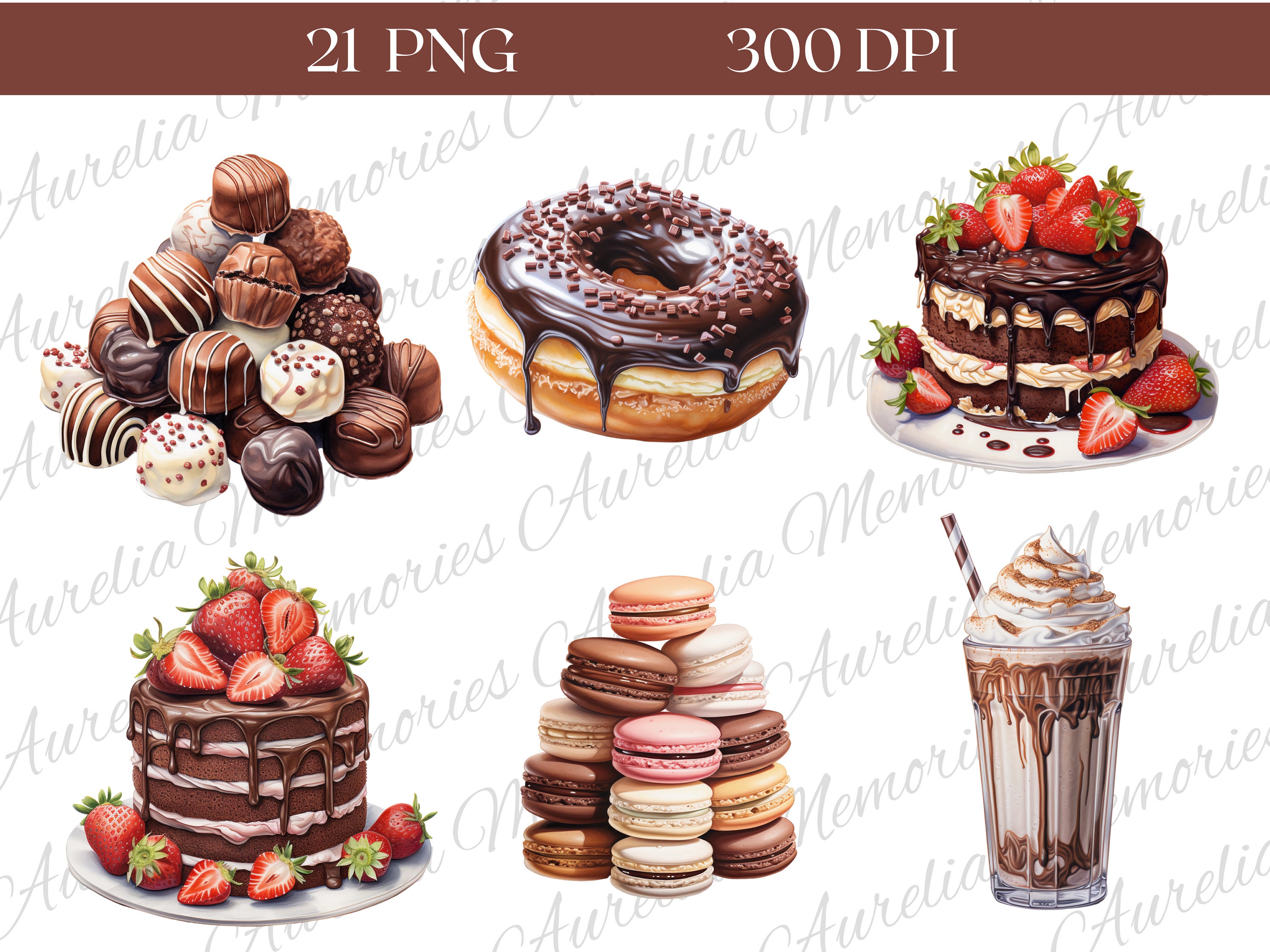 Watercolor Chocolate Treats Clipart 21 PNG Files Dessert Clipart Sweets