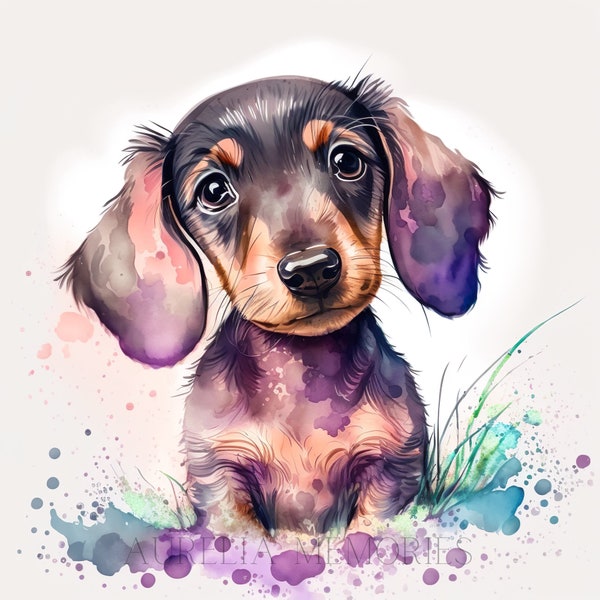 Dackel Aquarell Clipart Kinderzimmer Dekor Dackel Hund Aquarell Süßer Baby Dackel Welpe Watercolor Clipart Wanddeko  -DIGITAL DOWNLOAD