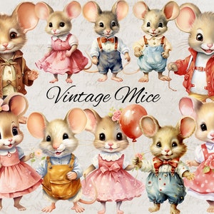 Vintage Aquarell Maus Clipart 12 PNG Dateien Retro Niedliche Mäuse Clipart Maus Clipart Vintage Illustration Junk Journal Scrapbooking