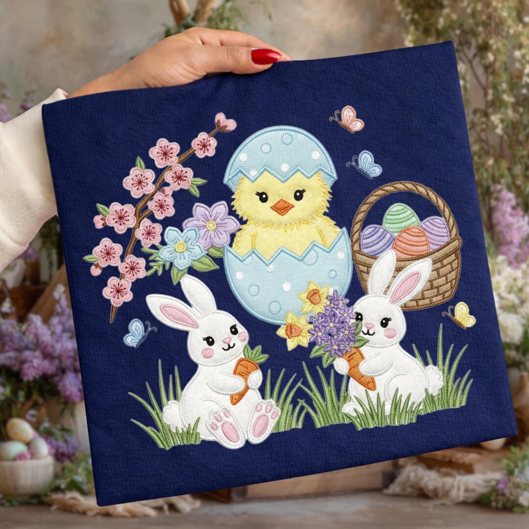 Easter Bunny Patchwork PNG, Easter Chick Patchwork PNG, Faux Embroidery ...
