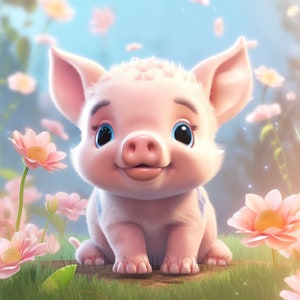 Lindo cerdo Clipart vivero decoración bebé cerdo lindo bebé Animal Floral Clipart pared arte cerdo ilustración - DESCARGA DIGITAL