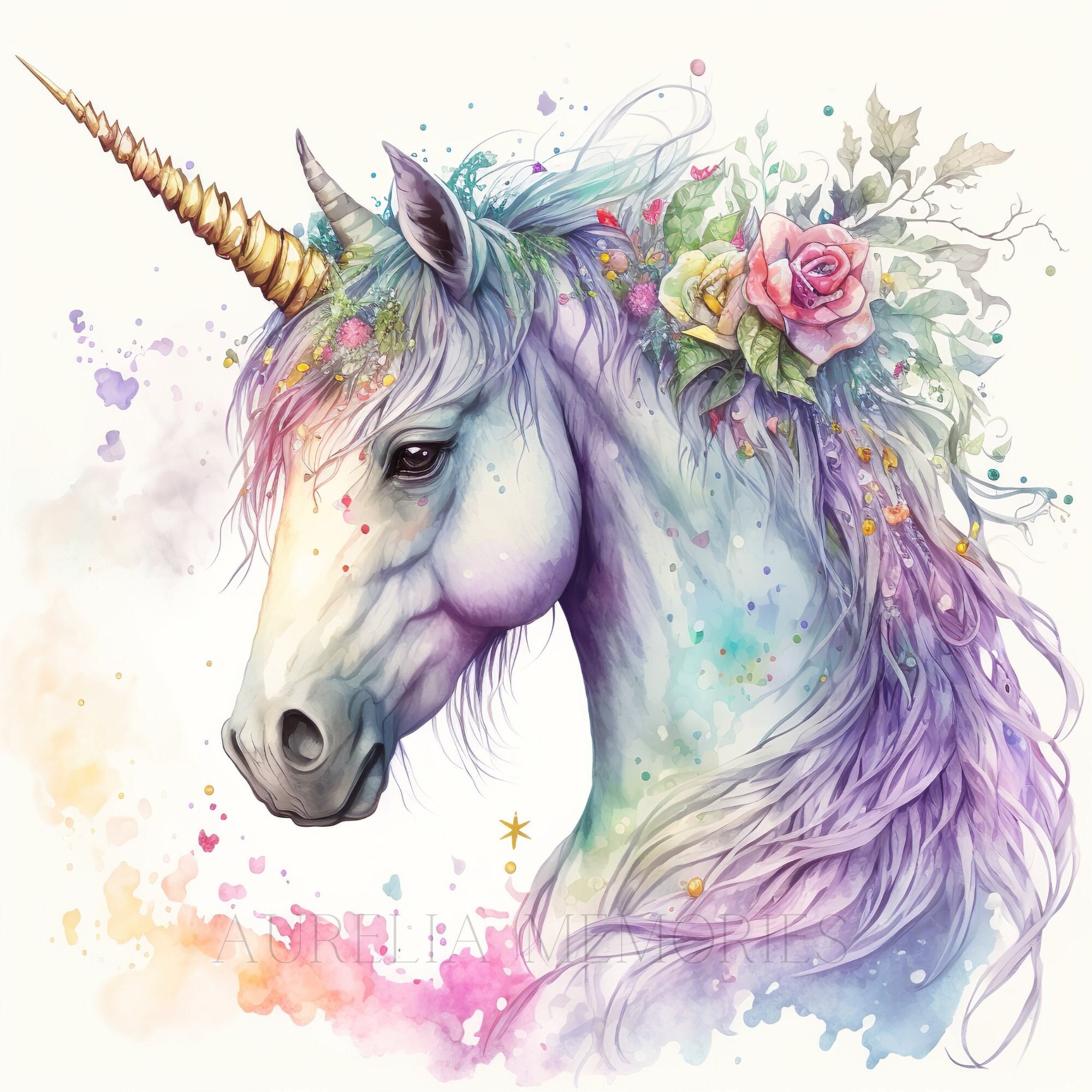 Unicorn Watercolor Clipart Nursery Decor Rainbow Unicorn Etsy
