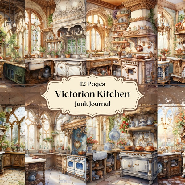 Victorian White Kitchen Digital Paper Watercolor Vintage Kitchen Scrapbooking Antique Kitchen Junk Journal Paper Vintage Ephemera