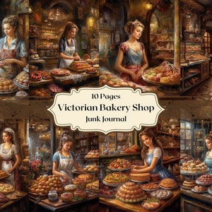 Victorian Bakery Digital Paper Watercolor Vintage Women in Bakery Paper Scrapbooking Pastry Junk Journal Bread Treats Shabby