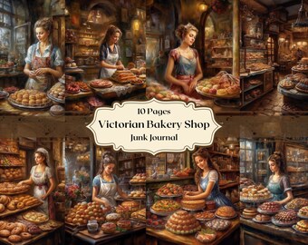 Victorian Bakery Digital Paper Watercolor Vintage Women in Bakery Paper Scrapbooking Pastry Junk Journal Bread Treats Shabby